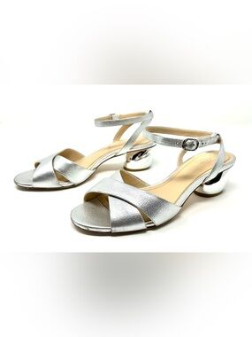 Vince Camuto Silver Metallic Cross-Strap Ankle Sandals